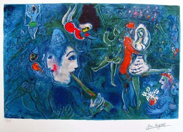 MARC CHAGALL CIRCUS CLOWN & DANCER LIMITED ED. SM: Marc Chagalll Giclee Titled "Circus Clown & Dancer". This Piece Is Facsimile Signed On The Lower Right And Is Pencil Numbered On The Lower Left From An Edition Of 375. Paper Measures Approximately 15"