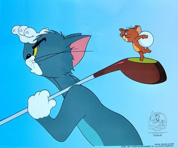 TOM AND JERRY GOLF ANIMATION SERICEL: This Is A Rare Limited Edition Sericel Of Tom And Jerry By Hanna-Barbera Animation Art. This Fantastic Animation Features Tom And Jerry Playing Golf. This Cel Measures 10" X 14.5", Comes Unframed, In