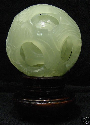 REAL JADE 5 LAYER PUZZLE BALL: REAL JADE 5 LAYER PUZZLE BALL - This Wonderful Piece Of Work Is Made Of Real Jade. In One Piece Of Solid Jade, We Carved In A Few Layers And It Is Carved From Inside Out. The Most Interesting Part Of 