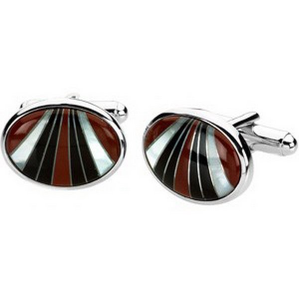 CARNELIAN, ONYX, AND MOTHER OF PEARL CUFFLINKS: Dramatic Contemporary Design Features Deep Red Carnelian Hand Inlaid With Black Onyx And Mother Of Pearl In A Sterling Silver Design. Metal: Sterling Silver - Stones: Carnelian, Onyx, Mother Of Pearl