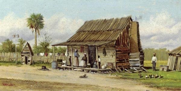 WILLIAM AIKEN WALKER "CABIN SCENE": William Aiken Walker"Cabin Scene"16 X 8 1/8 In. This Giclée Is High-Resolution And Of The Highest Quality, Has A Color Permanence Rating In Excess Of 100 Years. Printed On Canvas, This Beautiful Piec