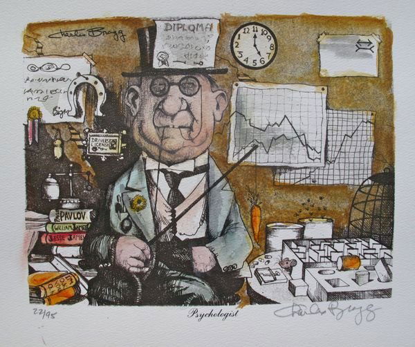 CHARLES BRAGG PSYCHOLOGIST HAND SIGNED COLOR: This Is A Charles Bragg Limited Edition Hand Water Colored Lithograph Titled "Psychologist". Medium: Lithograph On Arches. Pencil Hand Signed And Numbered By Charles Bragg Himself. Edition Size: 95. P
