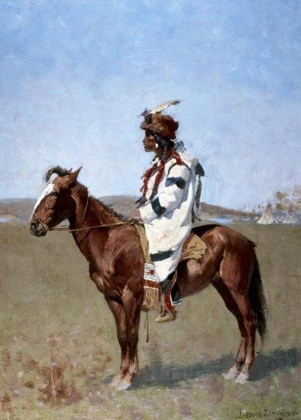 FREDERIC REMINGTON "BLACKFOOT INDIAN": Frederic Remington"Blackfoot Indian"11 1/2 X 16 In. This Giclée Is High-Resolution And Of The Highest Quality, Has A Color Permanence Rating In Excess Of 100 Years. Printed On Canvas, This Beautiful 