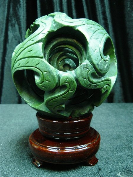 REAL JADE 6 LAYER PUZZLE BALL: REAL JADE 6 LAYER PUZZLE BALL - This Wonderful Piece Of Work Is Made Of Real Jade. In One Piece Of Solid Jade, We Carved In A Few Layers And It Is Carved From Inside Out. The Most Interesting Part Of 