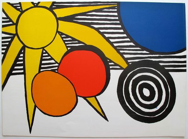 ALEXANDER CALDER SUN WITH PLANETS 1973 LITHOGRAPH: This Is A Lithograph Titled "Sun With Planets" By Alexander Calder. Beautiful Art Piece On Extra Thick Paper With Gorgeous Vibrant Colors. Sheet Measures 20.5" X 28". Published In 1973 By Xxe In Paris