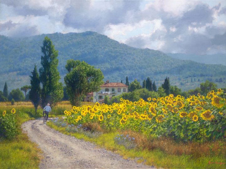JUNE CAREY - MY GIRASOLI - MASTERWORK CANVAS EDI: June Carey - My Girasoli - Masterwork Canvas Edition - Image Size: 24"W X 18"H. Edition Size: 50 - Published From The Artist'S Original Work. - "In July And August, Wonderful Patches Of Solid Gold App