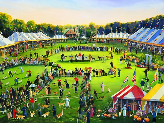 SALLY CALDWELL FISHER - THE DOG SHOW: Sally Caldwell Fisher - The Dog Show - Limited Edition Canvas Image Size: 24"W X 18"H. Edition Size:150 - Published From The Artist'S Original Work - Artist Sally Caldwell Fisher Loves Exploring The L