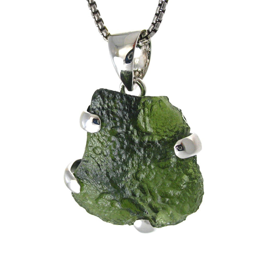 NATURAL SURFACE MOLDAVITE IN STERLING: Moldavite Is A Natural Green Tektite Glass Which Fell To Earth 14.7 Million Years Ago Following A Huge Meteorite Impact In The Moldau River Area Of Southern Bohemia In Present Day Germany.As It Fell B