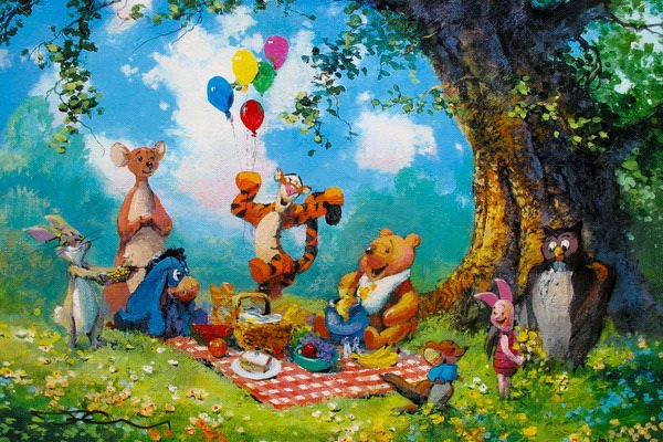 JAMES COLEMAN WINNIE THE POOH HAND SIGNED: Hand Signed Lithograph By Famed Disney Artist James Coleman Titled "Splendiferous Picnic". This Piece Is Numbered From An Edition Size 5000. Hand Signed By The Artist. Paper Measures 17" X 12." Image