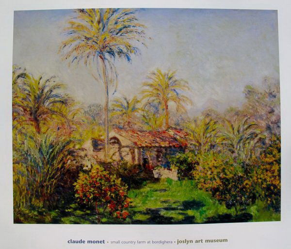 CLAUDE MONET SMALL COUNTRY FARM AT BORDIGHERA PLA: Claude Monet Lithograph Titled " Small Country Farm At Bordighera" (Year Of Original: 1884). Paper Size: 26" X 30", Image Size: 20" X 25". Printed On Thick Quality Paper Stock. Signed In The Plate. Un