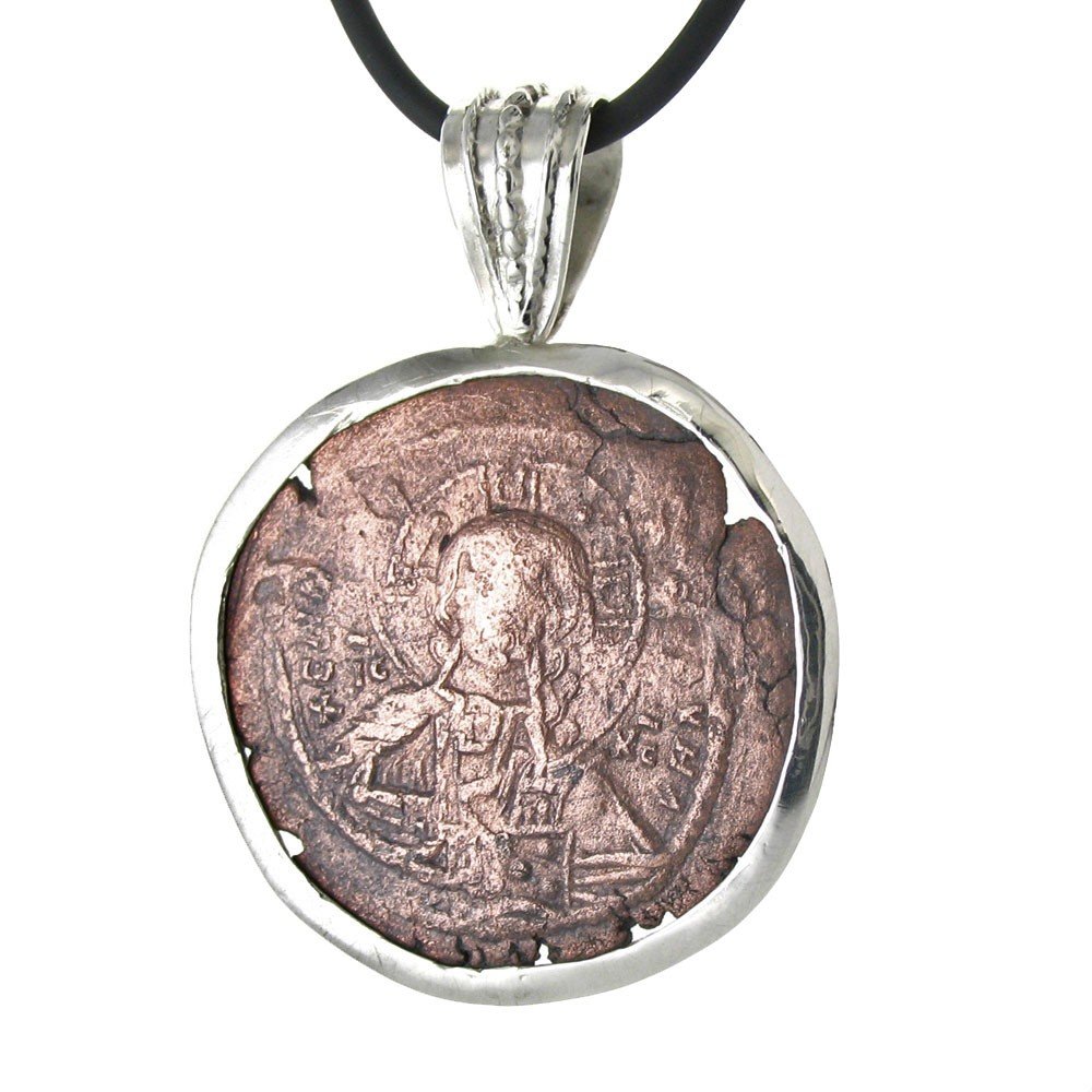 GHOSTLY IMAGE OF CHRIST ON 1,000 YEAR OLD COIN: This Ancient Coin Pendant Features A Bronze "Follis", The Common Coin Used By The General Population In The Byzantine Empire For Their Daily Purchases. Minted From 400-1000 A.D., This Coin Features A 