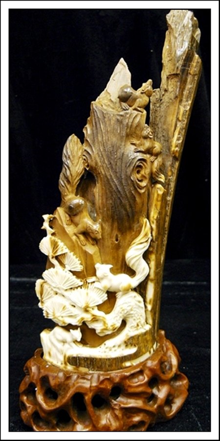 IVORY SQUIRREL: Ivory Squirrel - This Squirrel Is Hand Carved From Natural Mammoth Ivory. - 4"X1.5"X8"