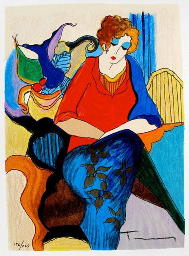 ITZCHAK TARKAY WAITING HAND SIGNED LIMITED ED. SE: Limited Edition Hand Signed Serigraph By Itzchak Tarkay Titled "Waiting". Medium: Serigraph On White Coventry Paper. Hand Signed And Numbered By The Artist. Edition Number: 157/750. Paper Size: 14" X 