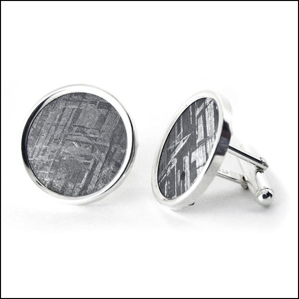 4 BILLION YEAR OLD METEORITES IN CUFF LINKS: In Answer To Requests Our Designer Came Up A Pair Of Gibeon Meteorite Cufflinks. Measuring Slightly Less Than One Inch In Diameter, They Show The Vivid Widmanstatten Crystalized Patterns Only Seen On