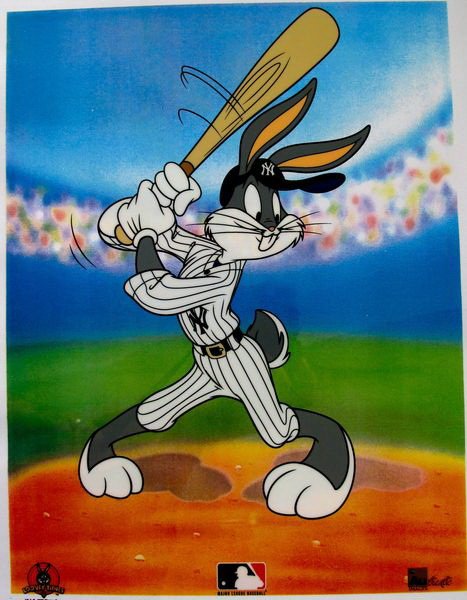 WARNER BROS BUGS BUNNY N.Y. YANKEES BASEBALL LARG: Limited Edition Sericel Of Warner Bros Looney Tunes Bugs Bunny. This Fantastic Animation Features Bugs Pitching A Baseball In A New York Yankees Uniform. This Cel Measures 14 X 11 Inches, Comes Unfram