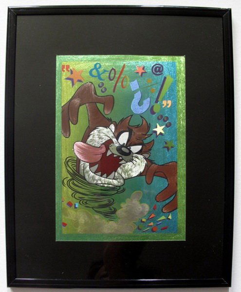LOONEY TUNES TAZ CYCLONE FRAMED FOIL ART: This Is A Warner Bros Looney Tunes Framed Foil Art. This Fantastic Animation Features Taz The Tasmanian Devil As He Appeared In The 1970'S Cartoons. This Beautifully Framed And Matted Art Piece Measur