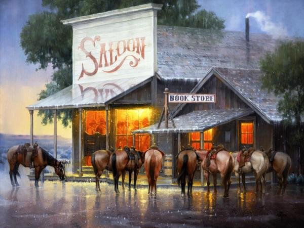 JACK SORENSON - SATURDAY NIGHT MEN'S BOOK CLUB: Jack Sorenson - Saturday Night Men'S Book Club - Giclée On Canvas - 48 X 36 In.