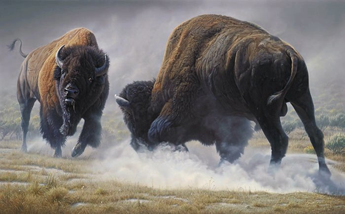 DANIEL SMITH - HEAVY HITTERS: Daniel Smith - Heavy Hitters - Limited Edition Print Image Size: 24"W X 15"H. Edition Size:100 - - “Living Close To Yellowstone National Park Has Its Advantages,” Relates Dan Smith, “Especially 