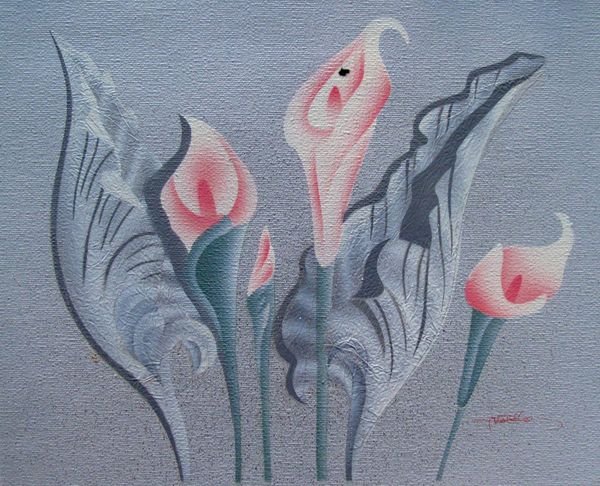 PINK CALLA LILIES SIGNED ORIGINAL OIL PAINTING ON: Hand Signed Original Painting By Tim Rotello Titled "Pink Calla Lilies". Beautiful Original Oil Painting On Canvas. Rich Vibrant Colors! Canvas Image Measures: 8" X 10". Comes Unframed, Unstretched. H