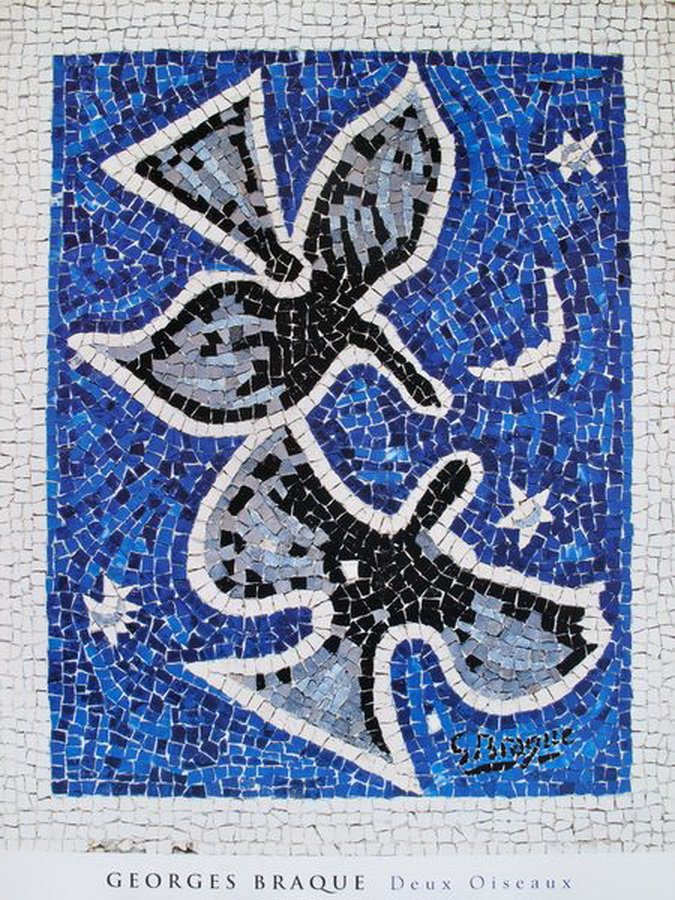 GEORGES BRAQUE DEUX OISEAUX PLATE SIGNED: Georges Braque Lithograph Titled “Deux Oiseaux”. Paper Size: 32" X 24". Printed On Thick Quality Paper Stock. Signed In The Plate In Mosaic Design. Comes Unframed. In Mint Condition! Georges Braqu