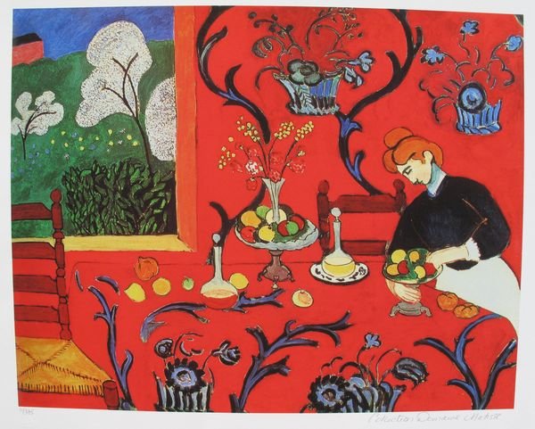 HENRI MATISSE THE RED ROOM ESTATE SIGNED & STAMPE: This Is A Henri Matisse (Estate Collection Domaine)Giclee Titled "The Red Room". This Piece Is Pencil Signed On The Lower Right As 'Collection Domaine Matisse' And Has An Embossed Seal Stamped By The 