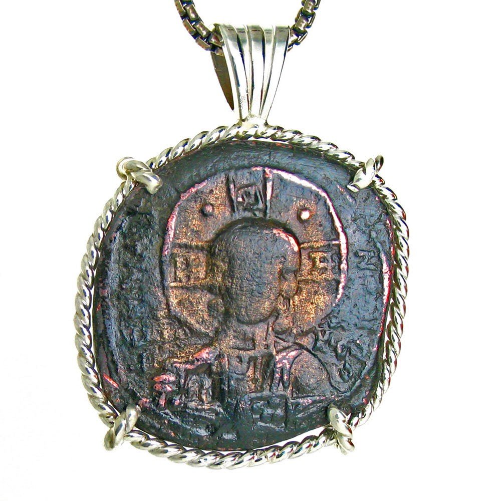 GHOSTLY IMAGE OF CHRIST ON 1,000 YEAR OLD COIN: This Ancient Coin Pendant Features A Bronze "Follis", The Common Coin Used By The General Population In The Byzantine Empire For Their Daily Purchases. Minted From 400-1000 A.D., This Coin Features A 