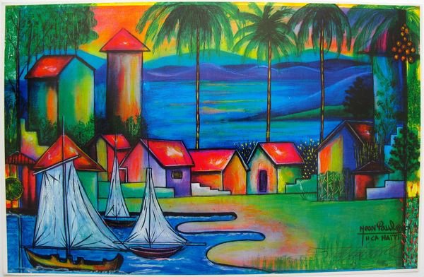 JEAN PAUL HAITIAN ART HAITI SUNSET SAIL HAND SIGN: Jean Paul Haitian Art Haiti Sunset Sail Hand Signed Limited Ed. Lithographthis Is A Limited Edition Hand Signed Lithograph By Famed Haitian Artist Jean Paul Titled "Haiti Sunset Sail". Medium: Lithogr