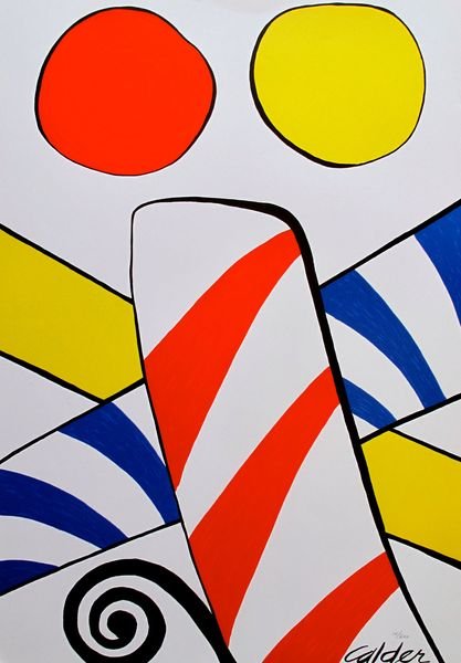 ALEXANDER CALDER CANDY CANE 1975 PLATE SIGNED LIT: Alexander Calder Candy Cane 1975 Plate Signed Lithographthis Is A Lithograph Titled "Candy Cane" By Alexander Calder. Beautiful Art Piece On Extra Thick Paper With Gorgeous Vibrant Colors. Sheet Measu