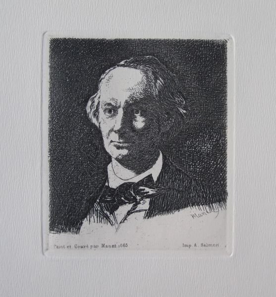 EDOUARD MANET PORTRAIT OF BAUDELAIRE RESTRIKE ETC: Edouard Manet Portrait Of Baudelaire Restrike Etchingthis Is A Edouard Manet Re-Strike Etching Titled "Portrait Of Baudelaire" Or "Charles Baudelaire, De Face". Made On Thin Handmade Laid Paper. Signe