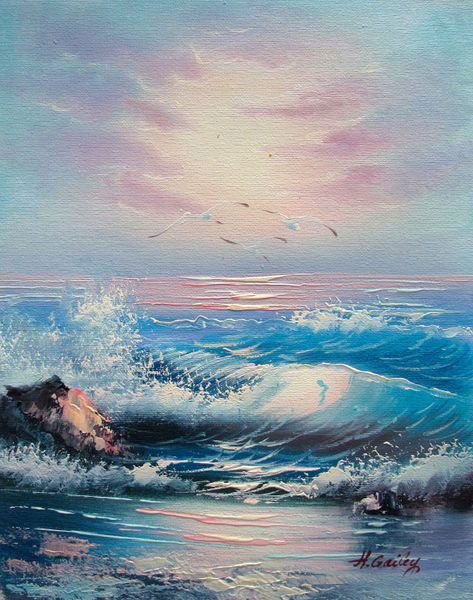 OCEAN WAVES SIGNED ORIGINAL OIL PAINTING ON CANVAS: Ocean Waves Signed Original Oil Painting On Canvasthis Is A Hand Signed Original Painting By H. Gailey Titled "Ocean Waves". Beautiful Original Oil Painting On Canvas. Canvas Image Measures: 10" X 8".