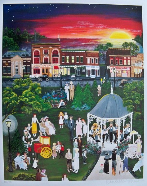 DENIELLE SPOHN MOES SUNSET IN THE PARK HAND SIGNE: This Is A Hand Signed Serigraph Titled "Sunset In The Park" By Denielle Spohn Moes. Beautiful Art Piece On Thick Arches Paper. Image Measures: 14" X 11.5". Paper Measures: 16" X 13.5". Hand Signed And