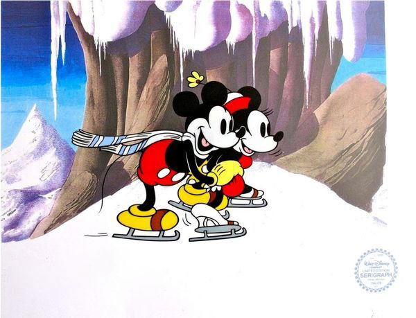 DISNEY MICKEY AND MINNIE ON ICE ANIMATION SERICE: This Is A Genuine Original Limited Edition Serigraph Cel Of Mickey And Minnie On Ice. From Walt Disney Studios. Disney’S Own Artists Have Selected This Scene From The Original Animation Drawings Use