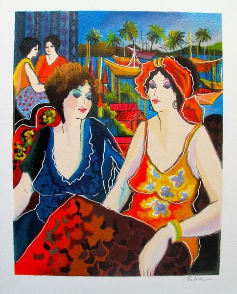 PATRICIA GOVEZENSKY FRIENDS BY THE BAYSIDE HAND S: Patricia Govezensky Limited Edition Hand Signed Serigraph Titled "Friends By The Bayside". Patricia Govezensky Was A Student Of Famous Israeli Artist Itzchak Tarkay And His Undeniable Influence On Her