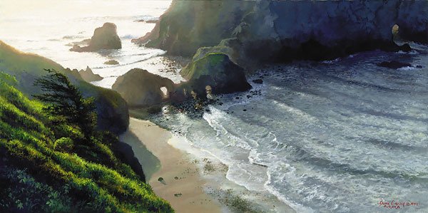 JUNE CAREY - GREENWOOD COVE: June Carey - Greenwood Cove - Limited Edition Print - Imaage Size: 28"W X 14"H. - Edition Size:550 - Published From The Artist'S Original Work. - The Spectacular Beauty Of The Northern California Coas