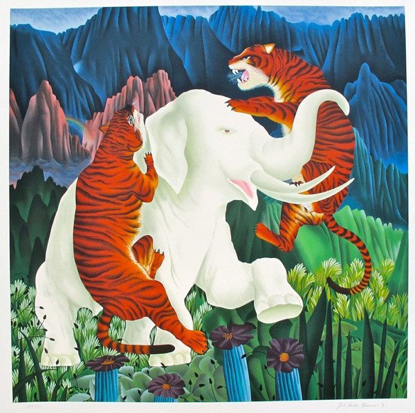 JOSE CARLOS RAMOS ENDANGERED ONES HAND SIGNED LIM: Hand Signed Serigraph By Jose Carlos Ramos Titled "Endangered Ones". Beautiful Piece! Paper Measures 31" X 30". Image Measures 26" X 26". Year: 1992. Comes Unframed. Hand Signed By The Artist. This Pi