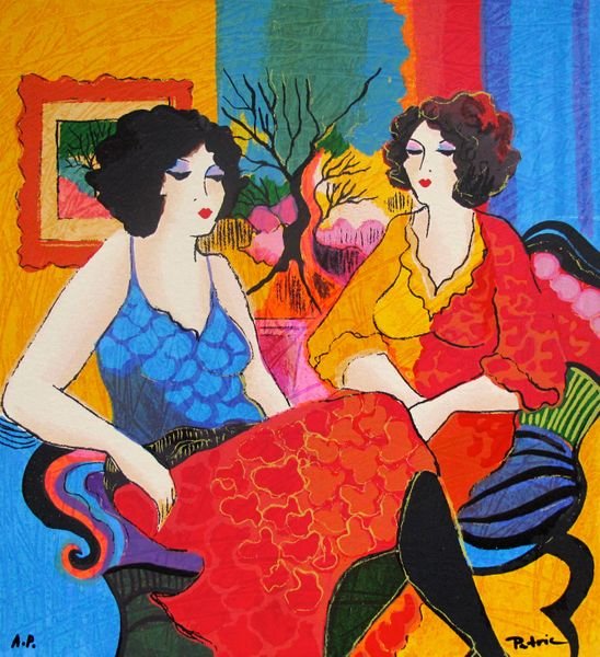 PATRICIA GOVEZENSKY MODELS TALKING HAND SIGNED SE: Patricia Govezensky Limited Edition Hand Signed Serigraph On Deluxe Paper Titled "Models Talking". Patricia Govezensky Was A Student Of Famous Israeli Artist Itzchak Tarkay And His Undeniable Influenc