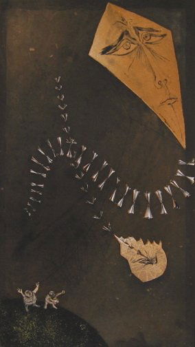 LARS BO (DANISH) DISTRESSED KITES - HAND SIGNED: Lars Bo (May 29, 1924 - October 21, 1999) Was A Danish Artist And Writer. He Is Known For His Graphic Works With Surrealistically Inspired Fantastic Motifs. He Was Nicknamed "Wizard". Lars Bo Worked W