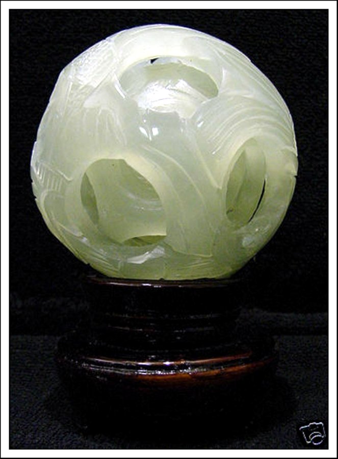REAL JADE 5 LAYER PUZZLE BALL: Real Jade 5 Layer Puzzle Ball - This Wonderful Piece Of Work Is Made Of Real Jade. In One Piece Of Solid Jade, We Carved In A Few Layers And It Is Carved From Inside Out. The Most Interesting Part Of 