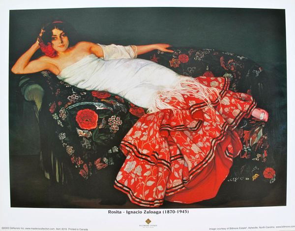 IGNACIO ZULOAGA "ROSITA" BILTMORE ESTATE LITHOGR: Reproduction Of An Original Painting That Hangs In The Biltmore Estate In Asheville, North Carolina Titled “Rosita" By Ignacio Zuloaga (1870-1945). Measures 9.5" X 12". Printed On Quality Paper Stoc