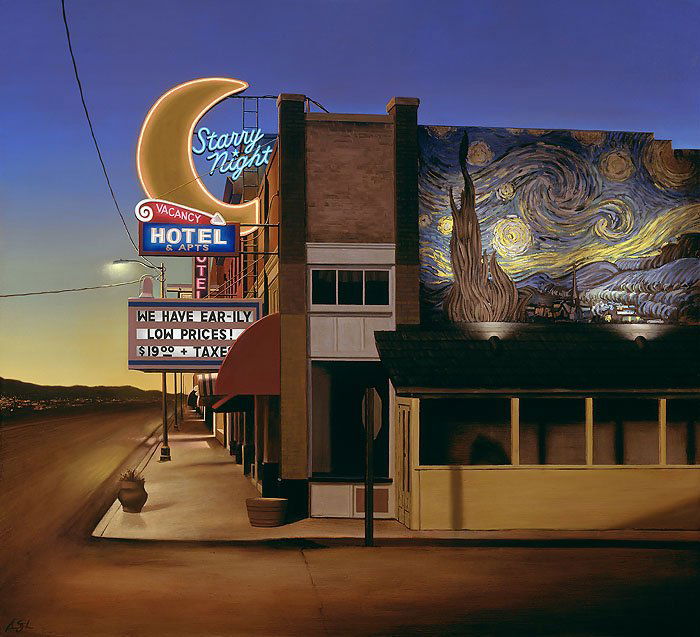 BEN STEELE - STARRY NIGHT HOTEL: Ben Steele - Starry Night Hotel - Limited Edition Print Image Size: 22"W X 20"H. Edition Size:250 - Published From The Artists Original Work. - What Do Pop Art, Vincent Van Gogh, Edward Hopper, Rembra