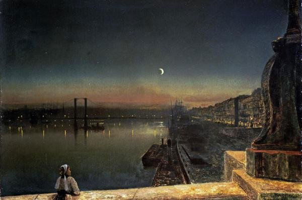 JOHN ATKINSON GRIMSHAW - ROUEN AT NIGHT: John Atkinson Grimshaw - Rouen At Night - Giclée On Canvas - 36 X 23 7/8 In.