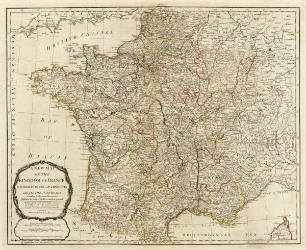 THOMAS KITCHIN - A NEW MAP OF THE KINGDOM OF FRAN: Thomas Kitchin - A New Map Of The Kingdom Of France, 1790 - Giclée On Canvas - 36 X 31 1/4 In.