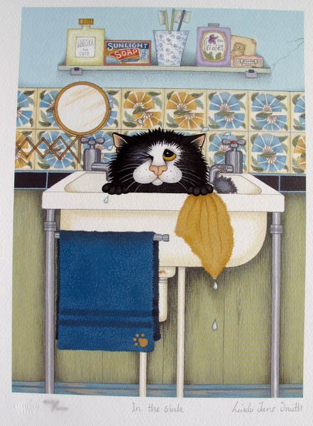 LINDA JANE SMITH IN THE SINK HAND SIGNED LIMITED : Limited Edition Hand Signed Lithograph By Linda Jane Smith Titled "In The Sink". Medium: Photo Lithography On Paper [Signed And Numbered By The Artist]. This Piece Is Numbered From An Edition Size Of 