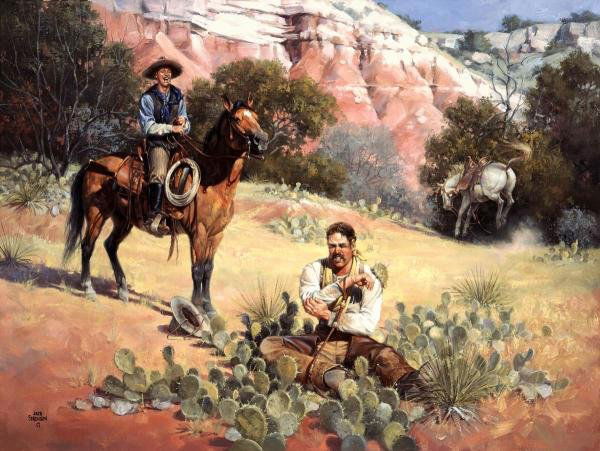JACK SORENSON - CUSSWORDS AND CACTUS: Jack Sorenson - Cusswords And Cactus - Giclée On Canvas - 48 X 36 In.~~A giclée print falls between serigraph and lithograph in quality. Although they can be made on paper, Giclees on canvas may be