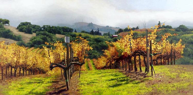 JUNE CAREY - FALL VINEYARD: Fall Vineyard - June Carey - Limited Edition Print - Image Size: - As Visitors And Residents Of California’s Fabled Napa Valley Wine Country Know, New England Fails To Corner The Market On Autumn Co
