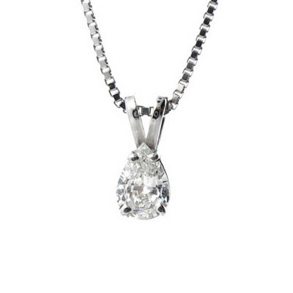 PEAR CUT DIAMOND PENDANT: Pear Cut Diamond Pendant - Metal: 14Kt White Gold Mounting - Diamonds: G Color, Si-2 Clarity. -