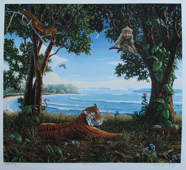 CHARLES LYNN BRAGG JAVA JUNGLE HAND SIGNED LIMITE: Charles Lynn Bragg (A.K.A. Chick Bragg) Limited Edition Hand Signed Giclée Titled "Java Jungle". Medium: Giclée On Paper [Hand Signed By The Artist] This Piece Is So Beautiful With Gorgeous Vibrant
