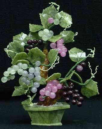 REAL JADE GRAPES TREE: Real Jade Grapes Tree - L 8", H 10", W 8". - This Loverly And Beautiful Jade Grapes Vines Tree Is Made Of Real Jade. The Leaves And Pot Are Made Of Green Taiwan Jade. It Is An Ideal Decoration For You