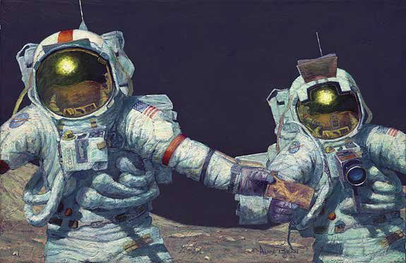RIGHT STUFF FIELD GEOLOGISTS - by Alan Bean: RIGHT STUFF FIELD GEOLOGISTS - by Alan Bean - LIMITED EDITION PRINT Image size: 25 1/4"w x 16 1/2"h. Edition Size:550 Published from the artists original work. - The Apollo program was not only about