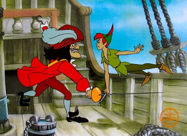 DISNEY PETER PAN 1953 ORIGINAL SERIGRAPH CEL: Genuine Original Limited Edition Serigraph Cel Of Peter Pan And Captain Hook From 1953 Walt Disney Studios - "peter Pan". The Classic Story That Makes Us Never Grow Up Since Its Release In 1953! Disne